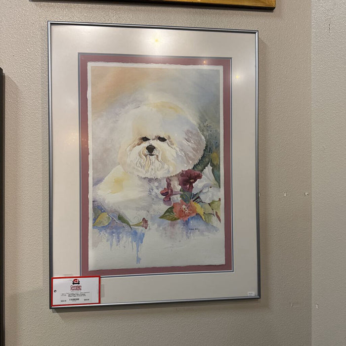 Silver Framed White Puppy Artwork (AT)