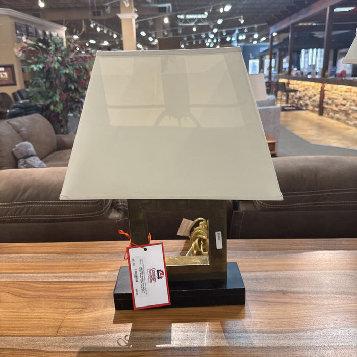 Smaller Gold Metal + White Shade Table Lamp (KL)