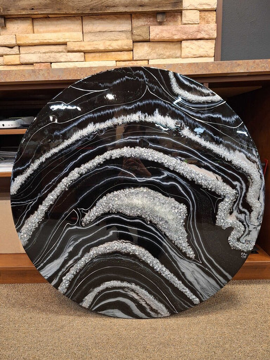 Large Black + Silver Round Resin Geode Art (TKH)