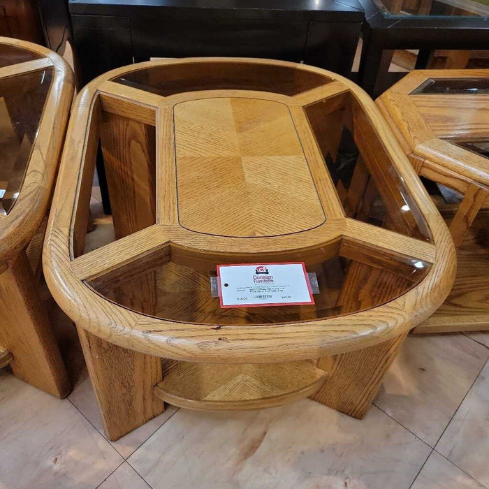 Oak + 4 Pane Glass End Table (LS)