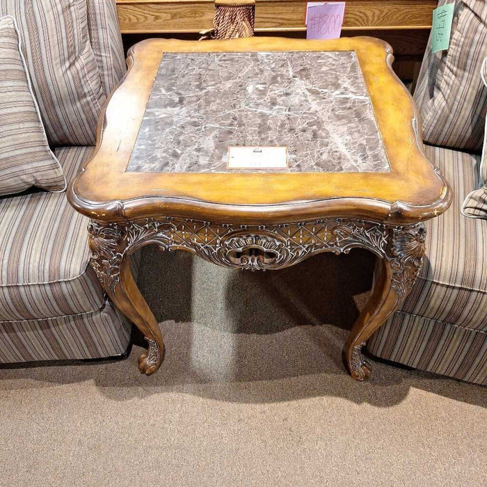 Tall Ornate Marble/Wood End Table(TI)
