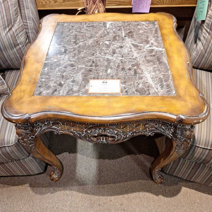 Tall Ornate Marble/Wood End Table(TI)
