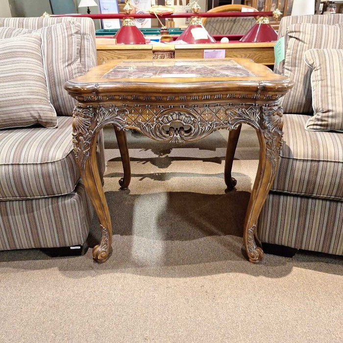 Tall Ornate Marble/Wood End Table(TI)