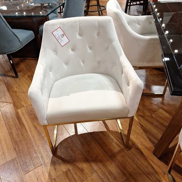 Set of 8 Tufted White w/ Gold Base Dining Chairs (SLH)