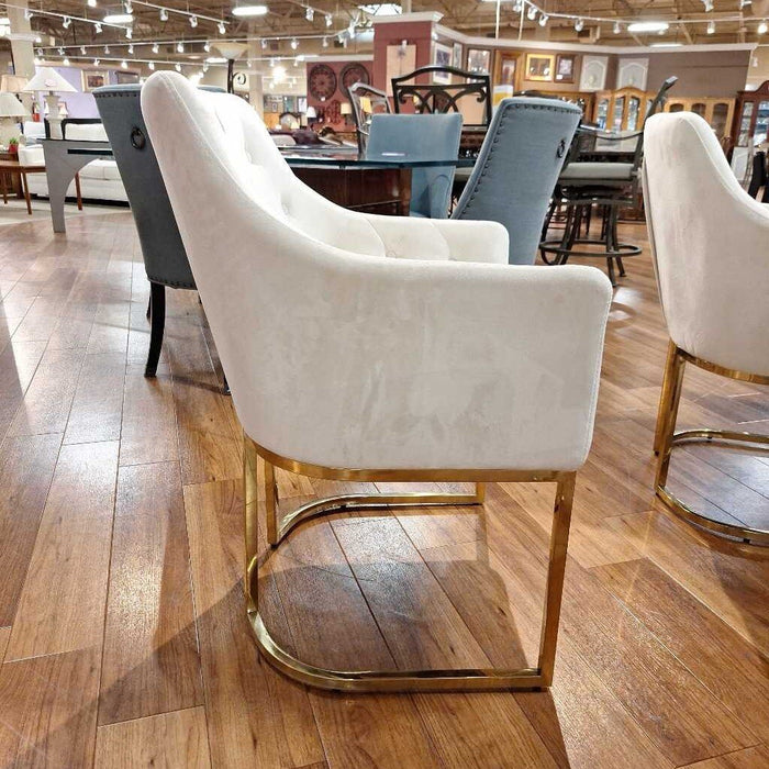 Set of 8 Tufted White w/ Gold Base Dining Chairs (SLH)