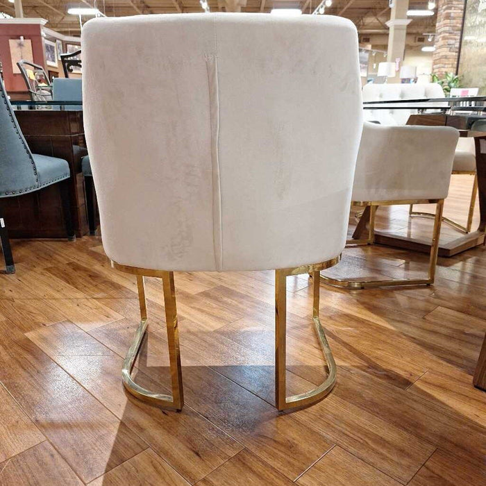 Set of 8 Tufted White w/ Gold Base Dining Chairs (SLH)