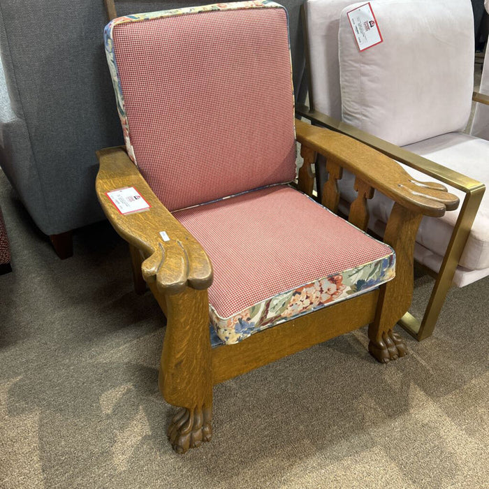 Plaid + Wood Antique Armed Chair (BHA)