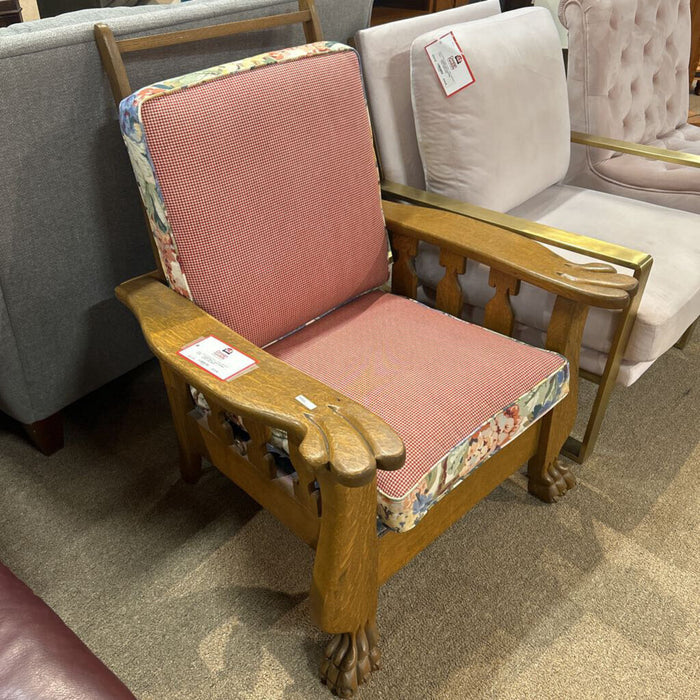 Plaid + Wood Antique Armed Chair (BHA)