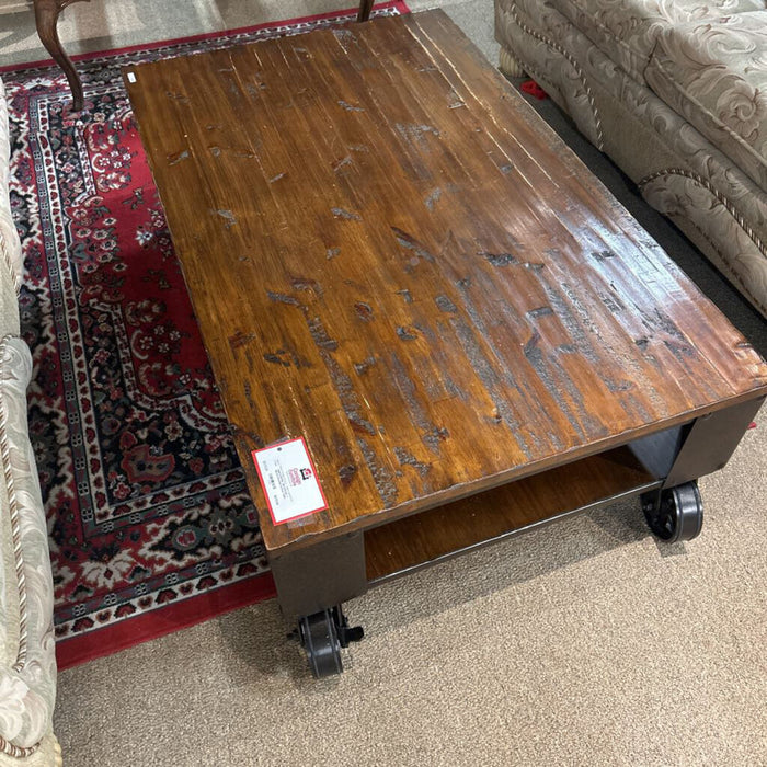 Rustic + Metal Wheeled Coffee Table (ALK)