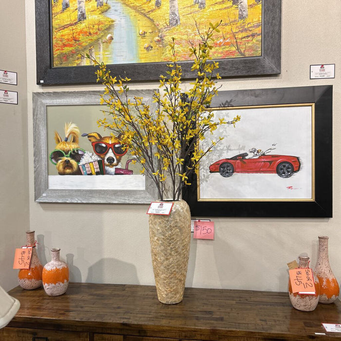 Scaled White Vase + Decor Flowers (KL)