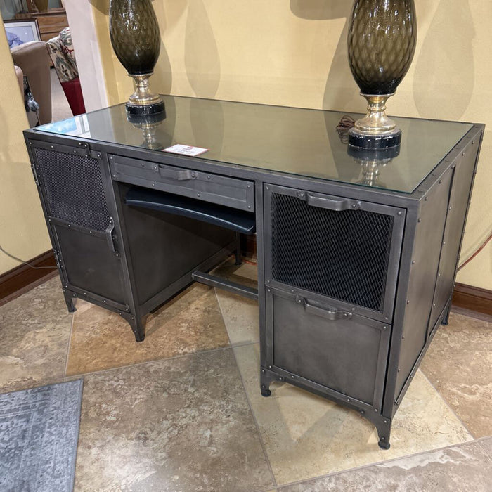 Glass Top Metal Executive Desk (BBLK)