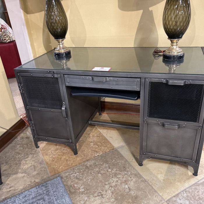 Glass Top Metal Executive Desk (BBLK)