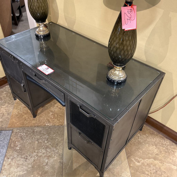 Glass Top Metal Executive Desk (BBLK)
