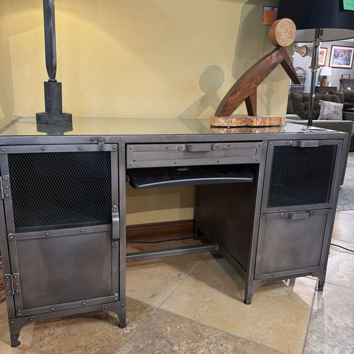 Glass Top Metal Executive Desk (BBLK)