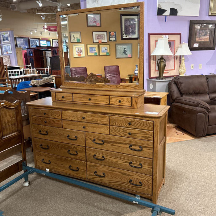 Solid Oak Long Dresser + Mirror (KLH)