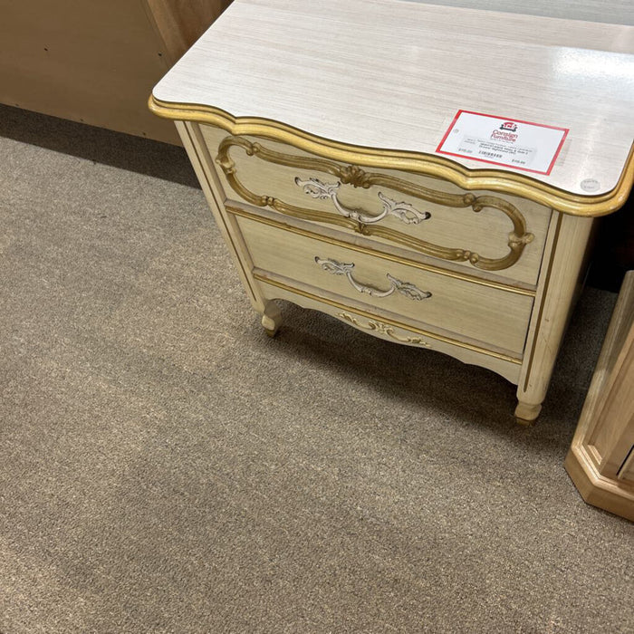 White & Gold 2 Drawer Nightstand (SK)