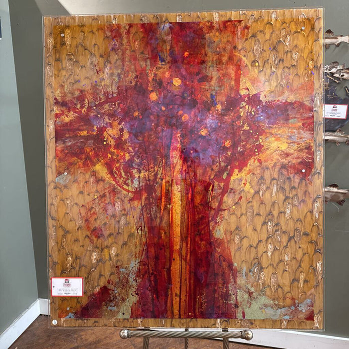 Gold & Red Abstract Art W/ Glass (KAK)