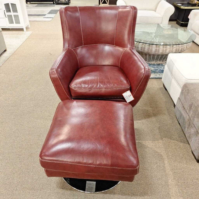 Red Leather Swivel Chair+Ottoman (SAK)