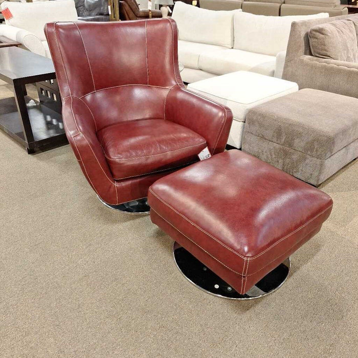 Red Leather Swivel Chair+Ottoman (SAK)
