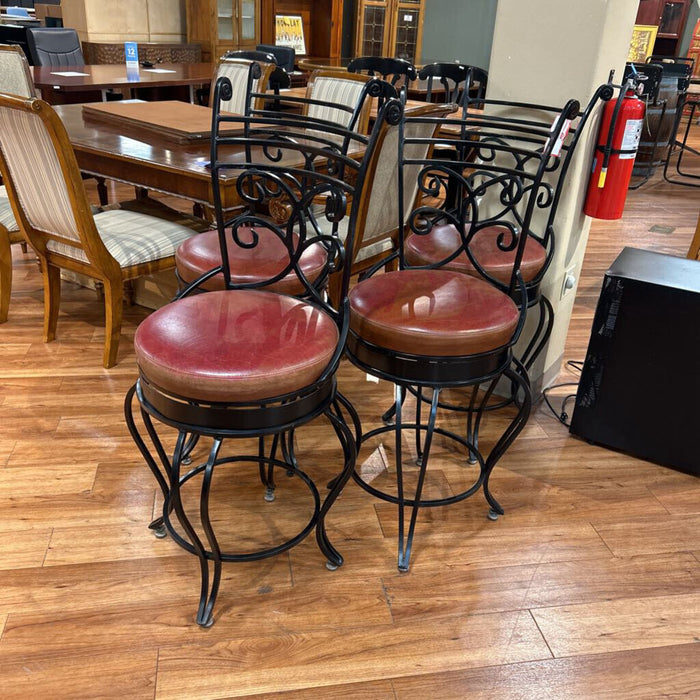 S/4 Black Metal + Red Leather Barstools (KHK)