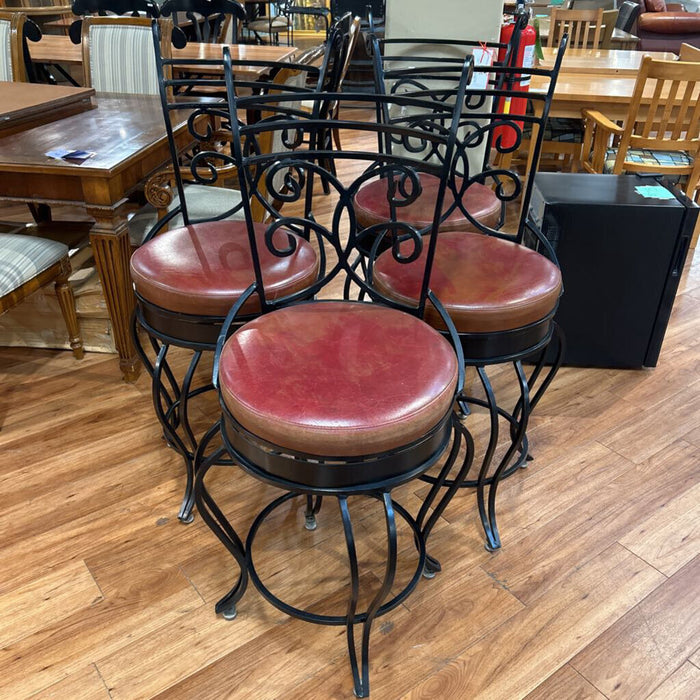 S/4 Black Metal + Red Leather Barstools (KHK)