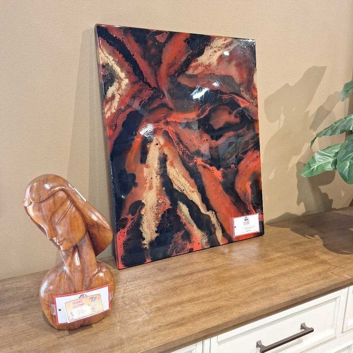 24 x 30 Black Red Gold Resin Art Original (KHH)