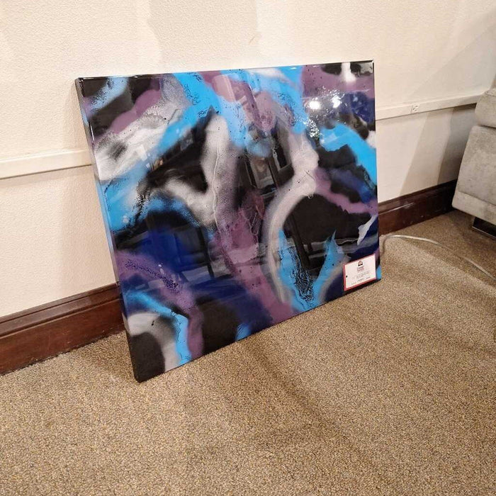24 x 30 Blue Silver Black Resin Art (AHH)