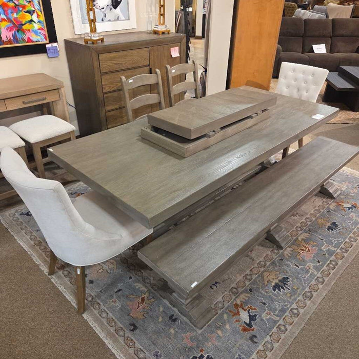 Pottery Barn Grey DR Table + 4 Chairs + 1 Bench (CMKH)