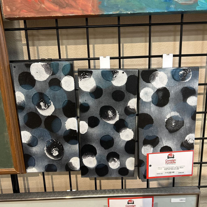 3 PC Blue Black Polka Dot Wall Art (SH)