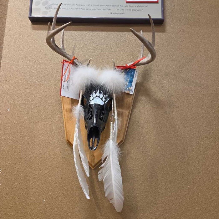 Deer Skull Hand Painted W/ Feathers (KTH)