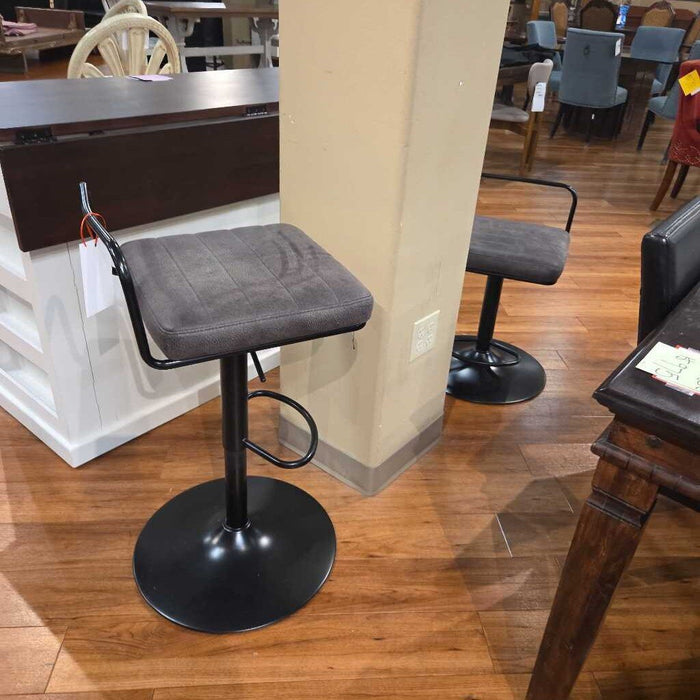 S/2 Grey Leather Barstools (SK)