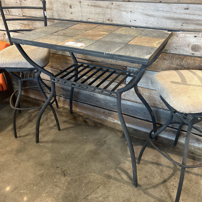 Stone Top Patio Table + 2 Stools (BTK)