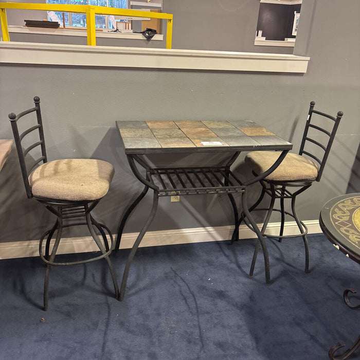 Stone Top Patio Table + 2 Stools (BTK)