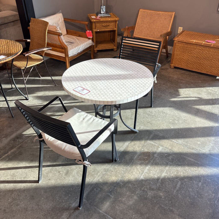 White Tiled Bistro Table + 2 Stools (BTK)