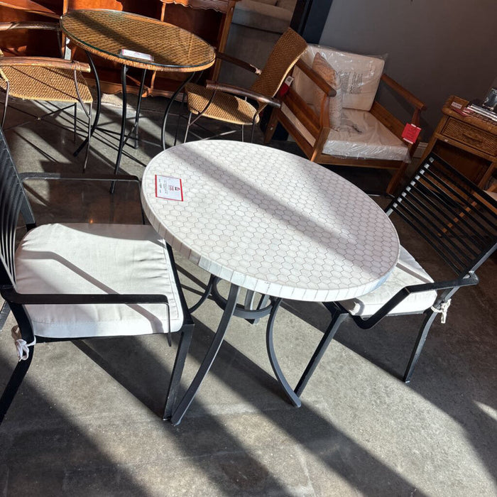 White Tiled Bistro Table + 2 Stools (BTK)