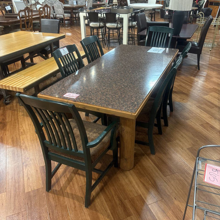 S/6 Green Wood +Fabric Chairs