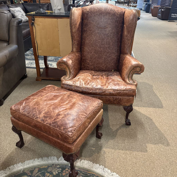 Leather Wingback Chair w/ Ottoman(LCKH)