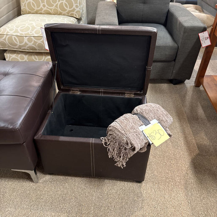 Brown Leather Storage Ottoman (SK)