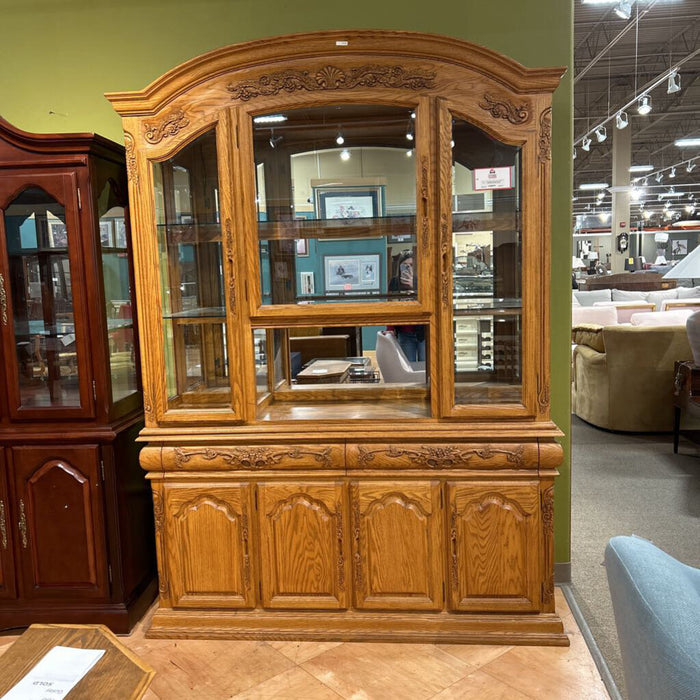 2PC Oak Floral Carved Hutch (KLH)