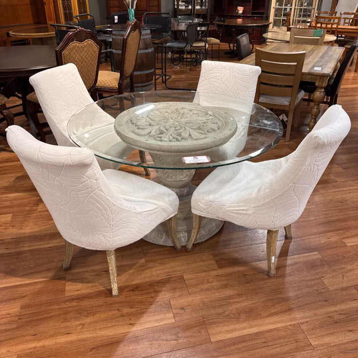 White Pedestal GT Table + 4 Chairs (SAK)