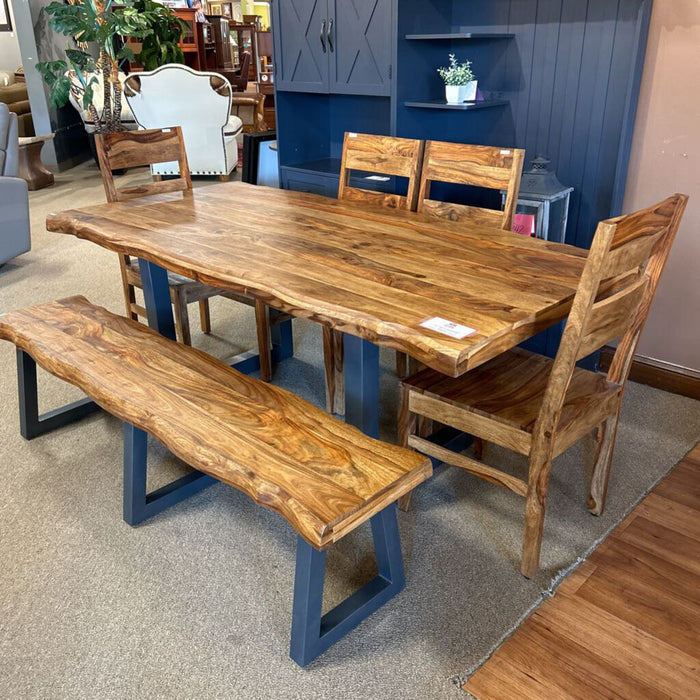 Live Edge Multi-ton DR Table + 4 Chairs/Bench (LCKH)