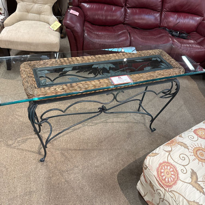 GT Metal Leaf+Wicker Sofa Table (TI)