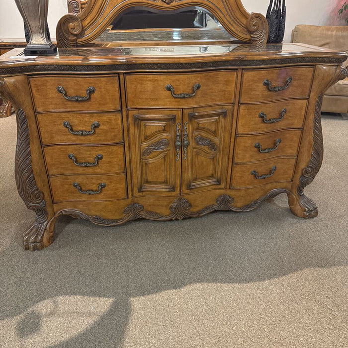 Ornate Wood 9-Drawer Stone-Top Dresser(MKH)