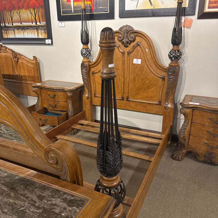 Ornate Queen Stone-Inlay 4-Poster Bed(KLH)
