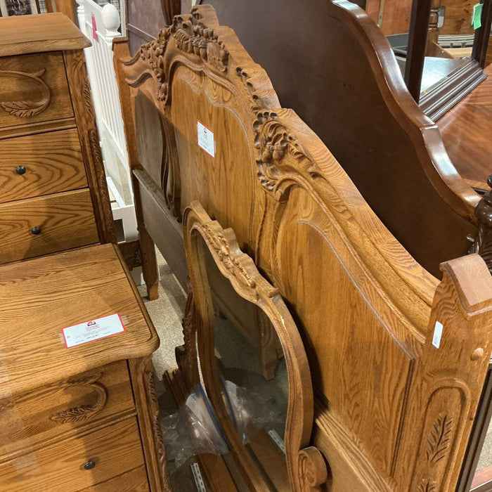Ornate Oak Floral Accented King Bed(KLH)