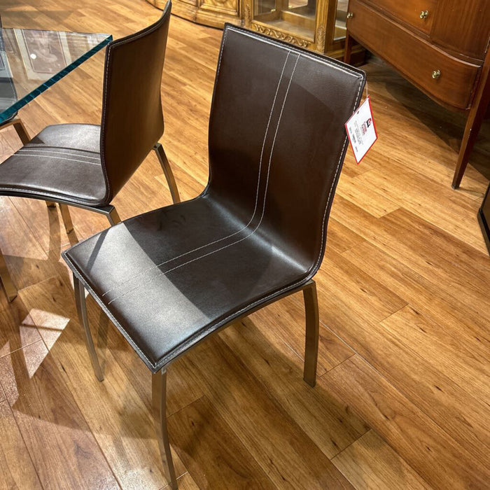 S/7 Brown Leather Chair W/ Metal Legs(CTH)