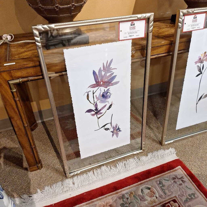 Silver Framed Glass Pane Floral Artwork (BAH)