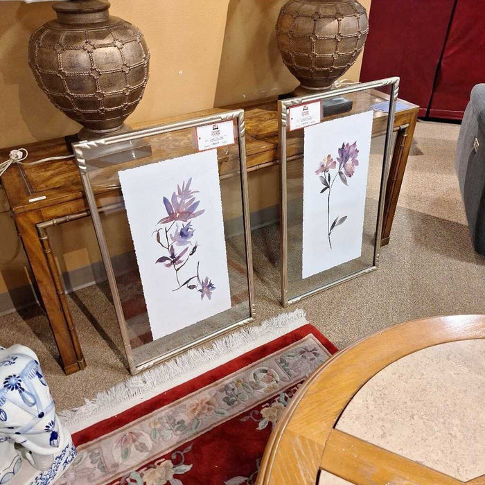 Silver Framed Glass Pane Floral Artwork (BAH)