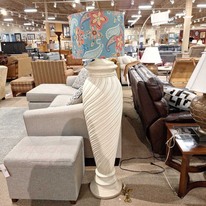 White Lamp W/ Blue Floral Shade (TI_