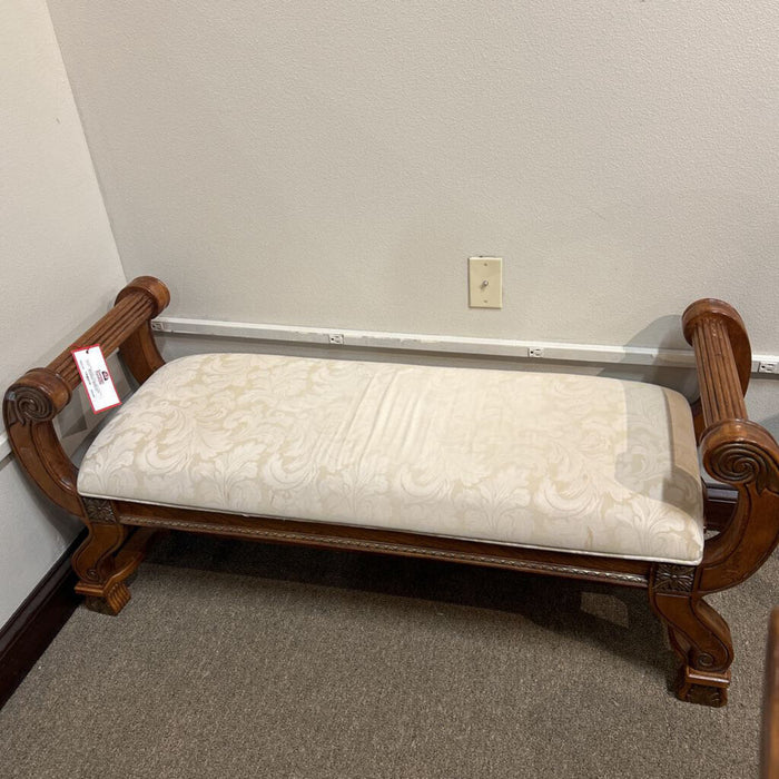 Ornate Wood/Fabric Upholstered Bench(LKA)